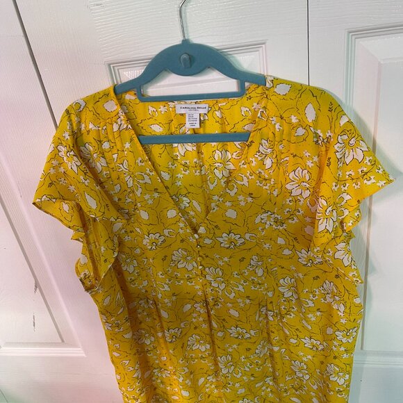 Carolina Belle Yellow White Floral Pleated Front Blouse 2X - Picture 4 of 7